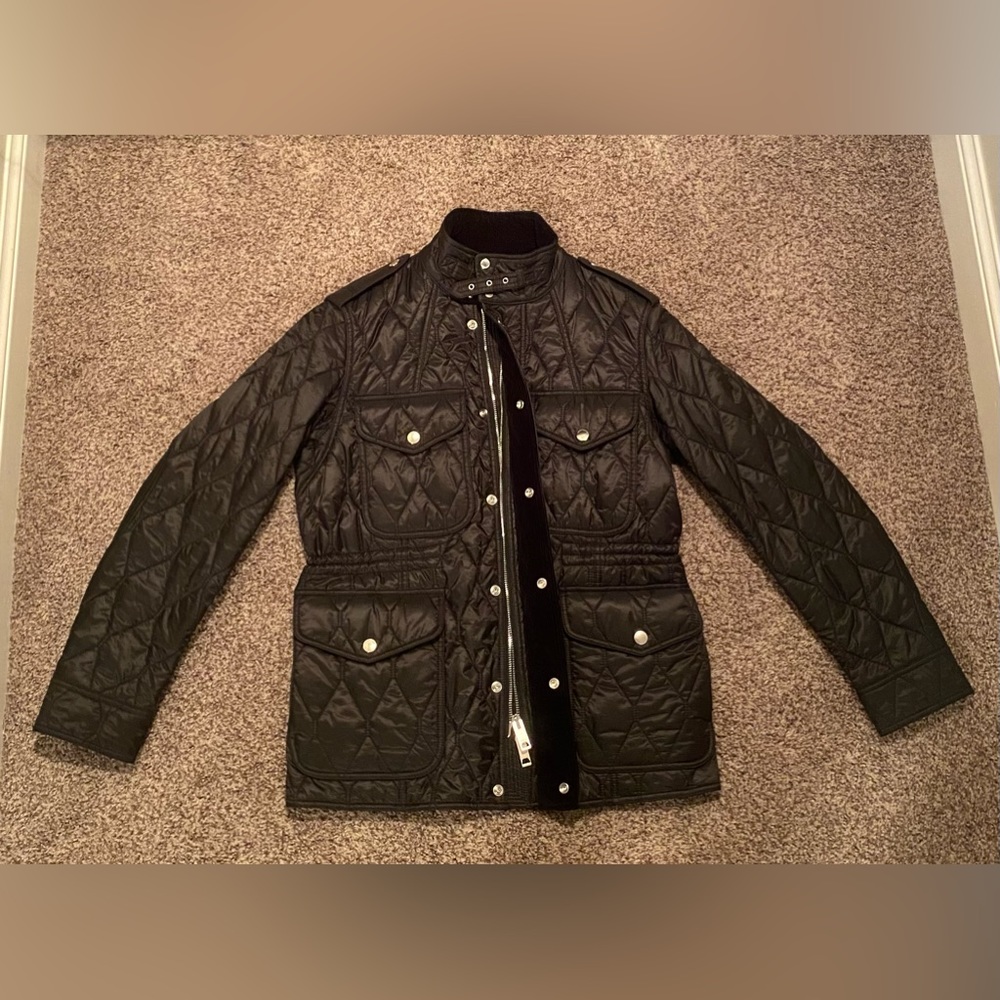 Mens Burberry Quilted Black Jacket Velour Trim Nova
Check Lined Size Large